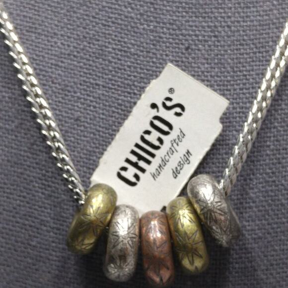 Chico's Gold Silver Copper Charm Necklace, Two Strands, Original Paper Tag, 16" - Picture 4 of 7
